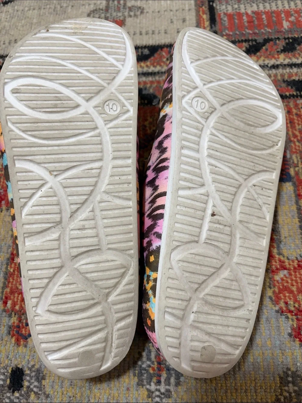Gypsy Jazz White Footbed Multicolor Leopard Buckle Slide Sandals